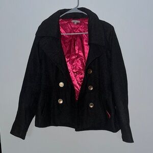Charlotte Russe Black and Pink Pea Coat with Structured Design